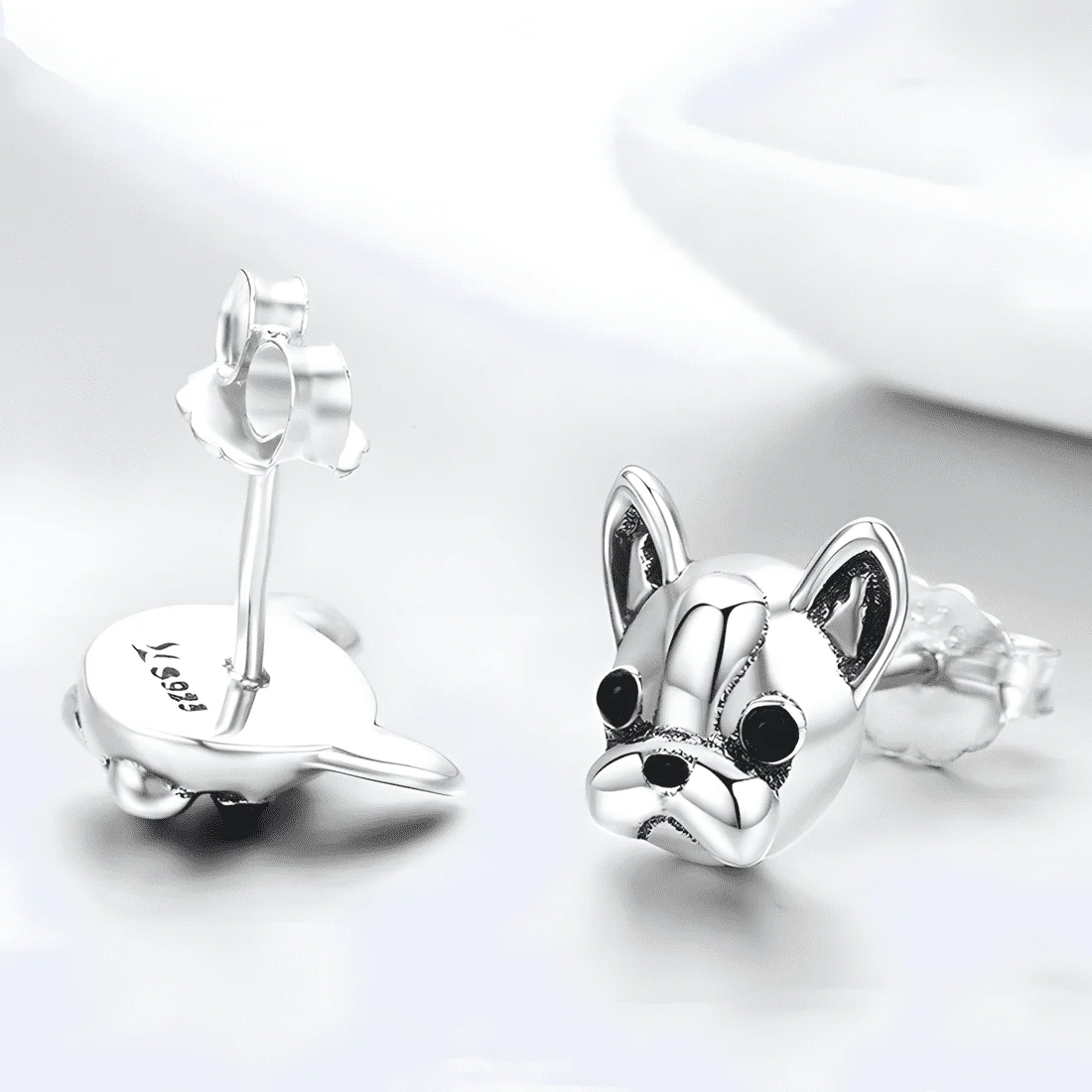 Pendientes de Botón Perro Bulldog Francés <myexti><span>Plata de Ley 925, chapada en oro blanco</span></myexti> - Imagen 4