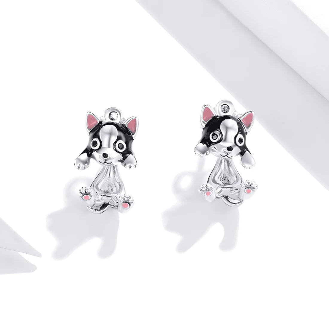 Pendientes de Botón Perro Bulldog Francés <myexti><span>Plata de Ley 925, chapada en oro blanco, esmaltados a mano</span></myexti> - Imagen 3