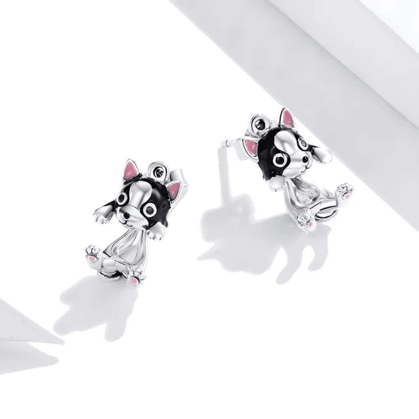 Pendientes de Botón Perro Bulldog Francés <myexti><span>Plata de Ley 925, chapada en oro blanco, esmaltados a mano</span></myexti> - Imagen 4