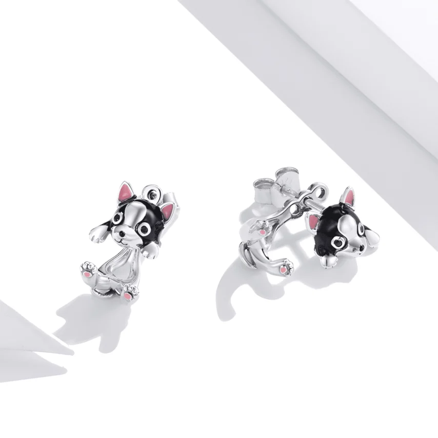 Pendientes de Botón Perro Bulldog Francés <myexti><span>Plata de Ley 925, chapada en oro blanco, esmaltados a mano</span></myexti> - Imagen 5