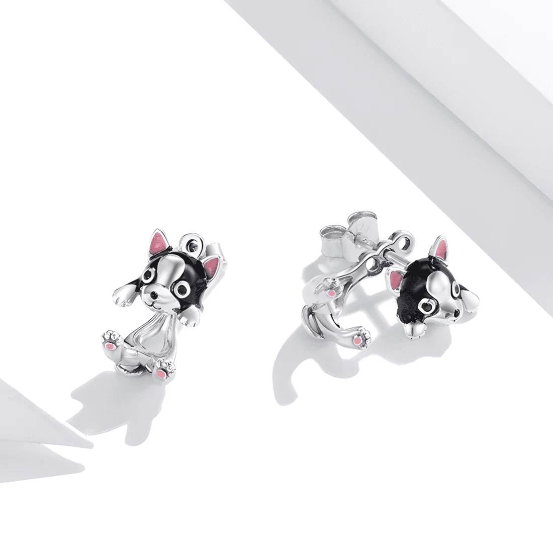 Pendientes de Botón Perro Bulldog Francés <myexti><span>Plata de Ley 925, chapada en oro blanco, esmaltados a mano</span></myexti> - Imagen 5