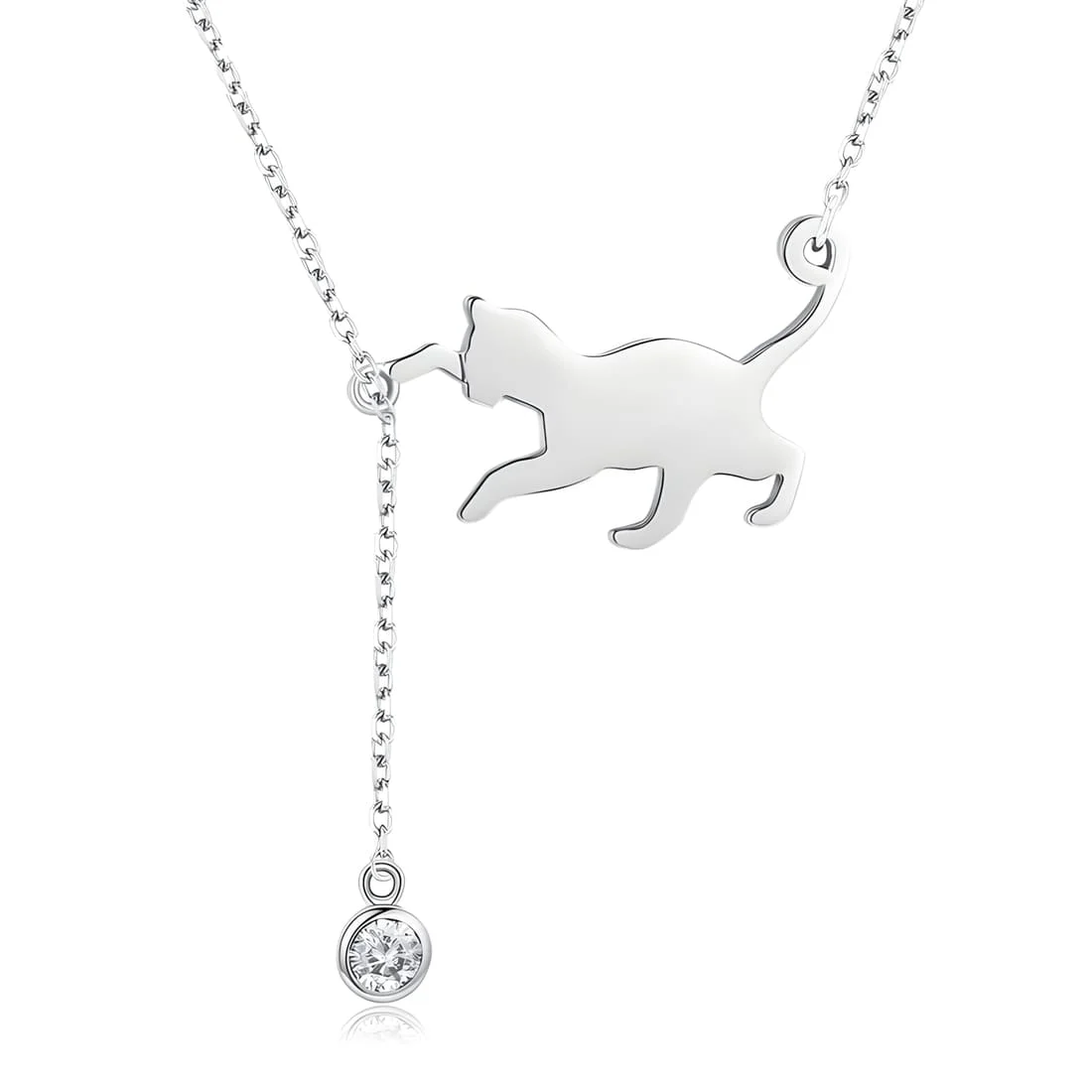 Collar Gato Juguetón <myexti><span>Plata de Ley 925, chapada en oro blanco, con circonitas y longitud ajustable</span></myexti>