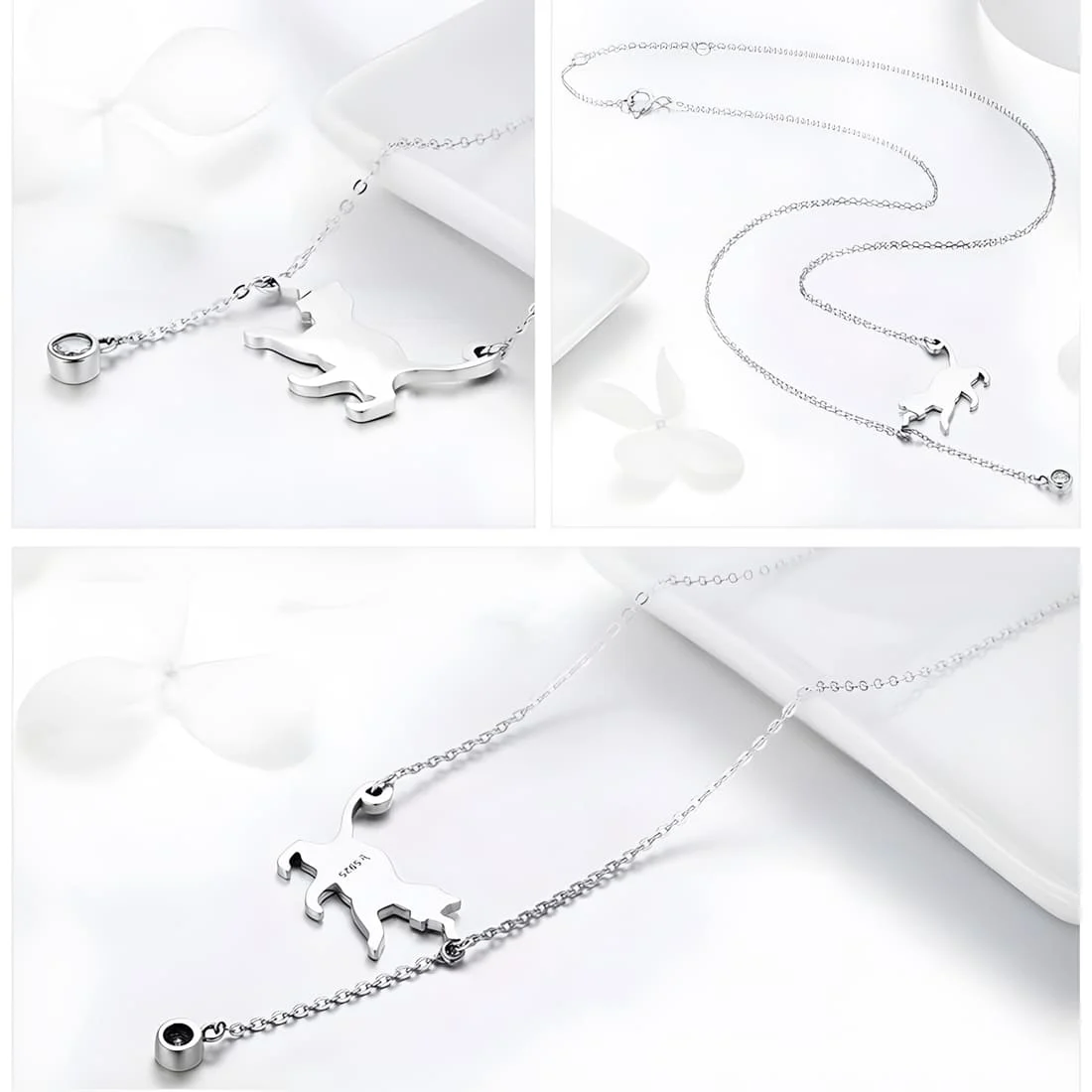 Collar Gato Juguetón <myexti><span>Plata de Ley 925, chapada en oro blanco, con circonitas y longitud ajustable</span></myexti> - Imagen 4