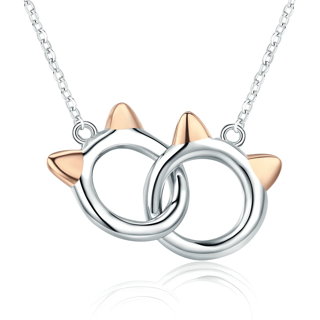 Collar Gatos Enamorados <myexti><span>Plata de Ley 925, chapada en oro blanco, con detalles chapados en oro rosa y longitud ajustable</span></myexti>