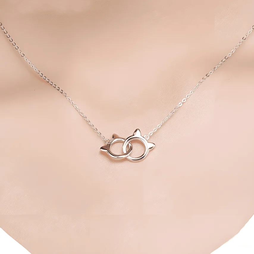 Collar Gatos Enamorados <myexti><span>Plata de Ley 925, chapada en oro blanco, con detalles chapados en oro rosa y longitud ajustable</span></myexti> - Imagen 2