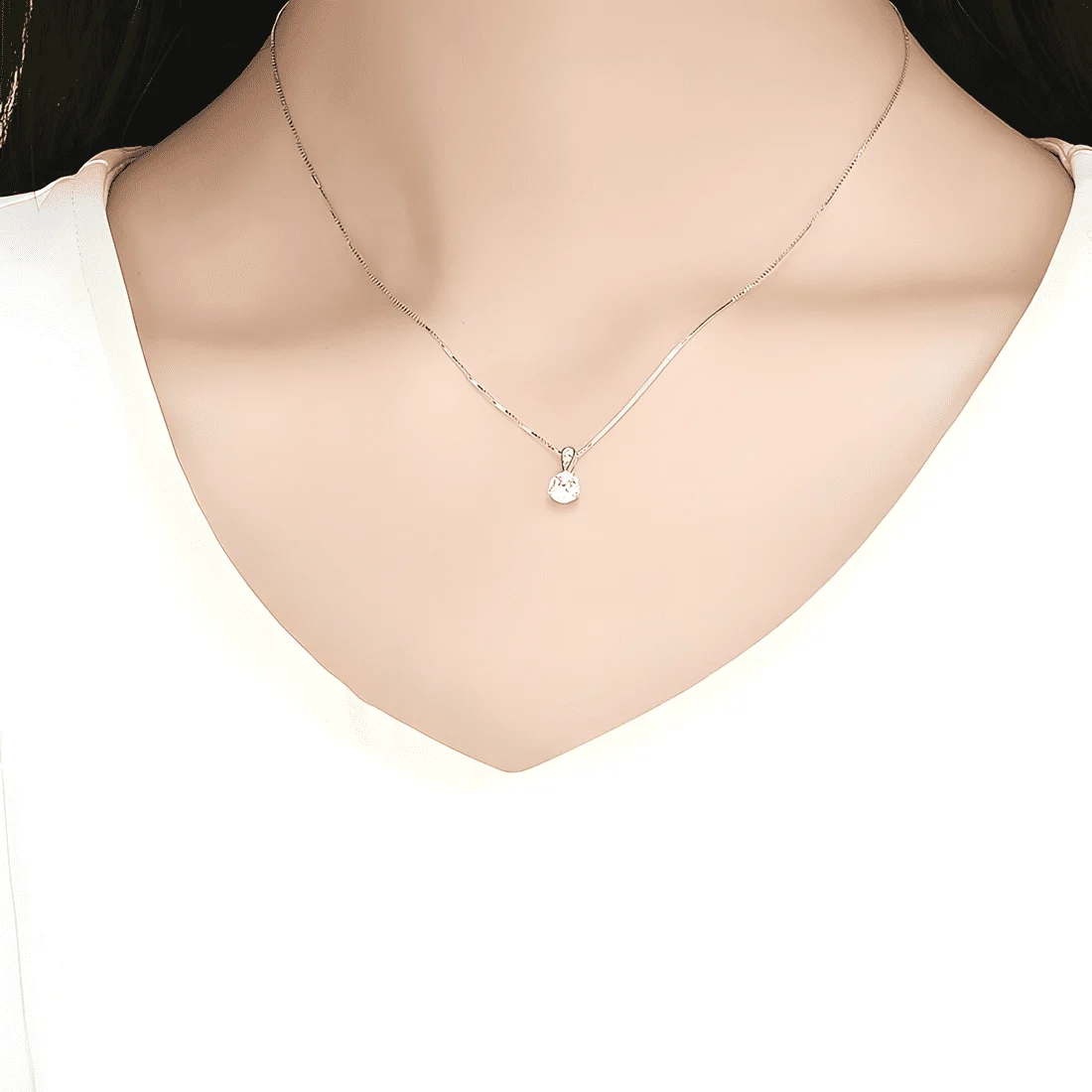 Collar Solitaire <myexti><span>Plata de Ley 925, chapada en oro blanco, con circonitas y longitud ajustable</span></myexti> - Imagen 2