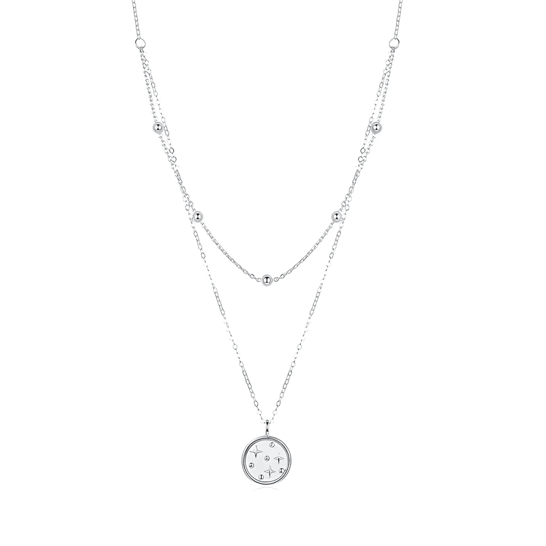 Collar Colgante de Estrellas <myexti><span>Plata de Ley 925, chapada en oro blanco, con longitud ajustable</span></myexti>