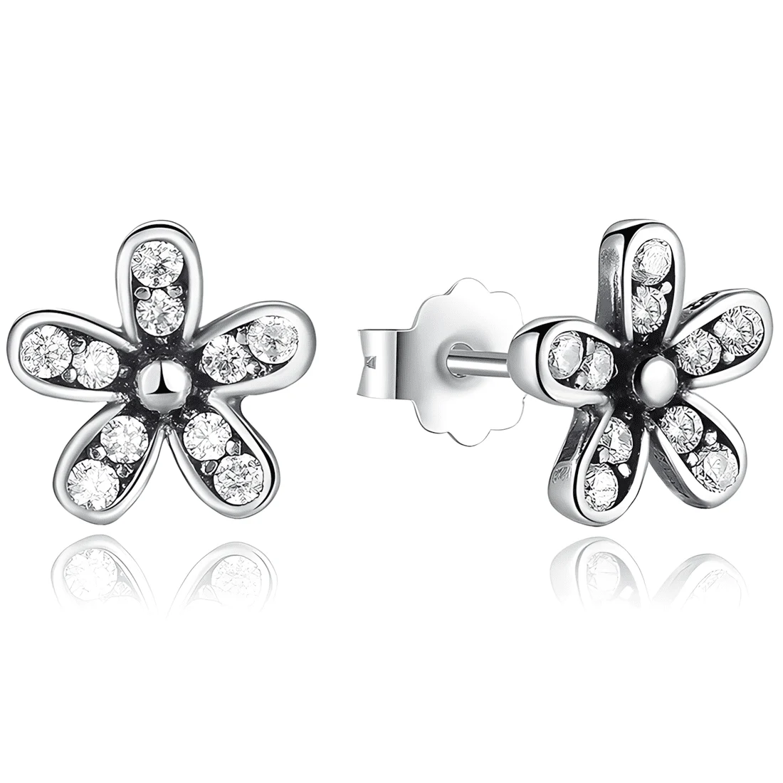 Pendientes de Botón Flores <myexti><span>Plata de Ley 925, chapada en oro blanco, con circonitas</span></myexti>