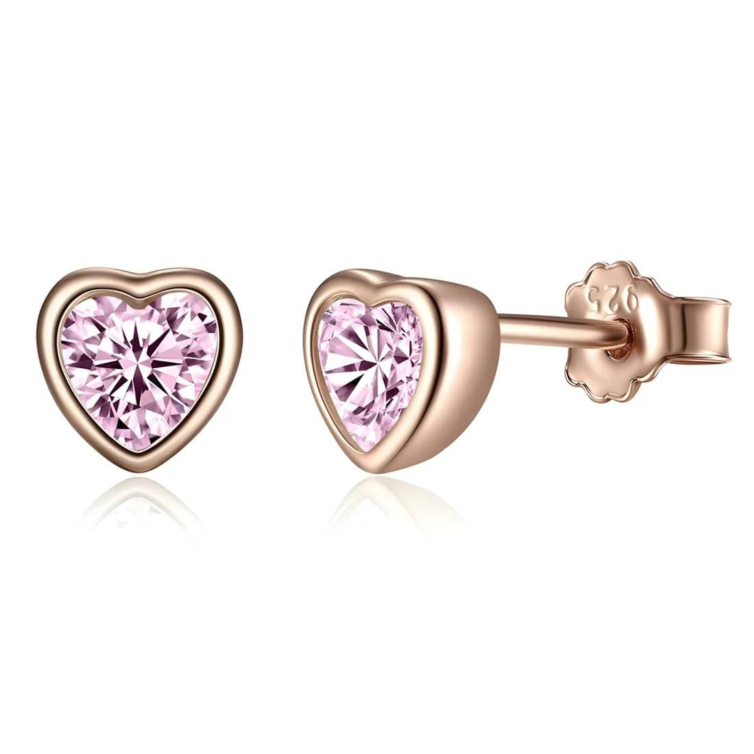 Pendientes de Botón Corazones Rosas <myexti><span>Plata de Ley 925, chapada en oro rosa, con circonitas rosas</span></myexti>