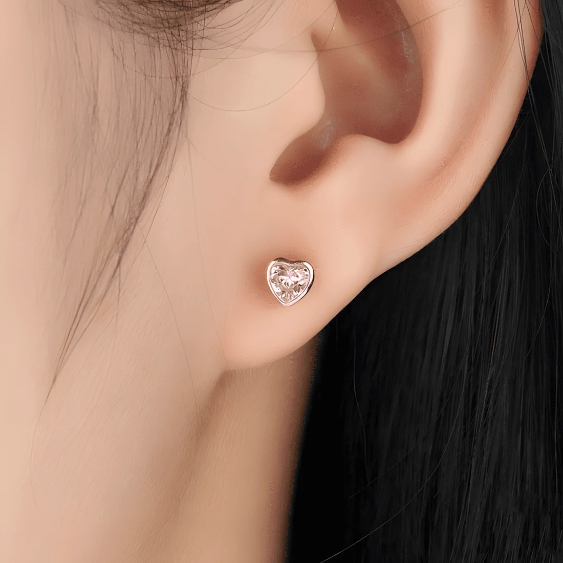 Pendientes de Botón Corazones Rosas <myexti><span>Plata de Ley 925, chapada en oro rosa, con circonitas rosas</span></myexti> - Imagen 2