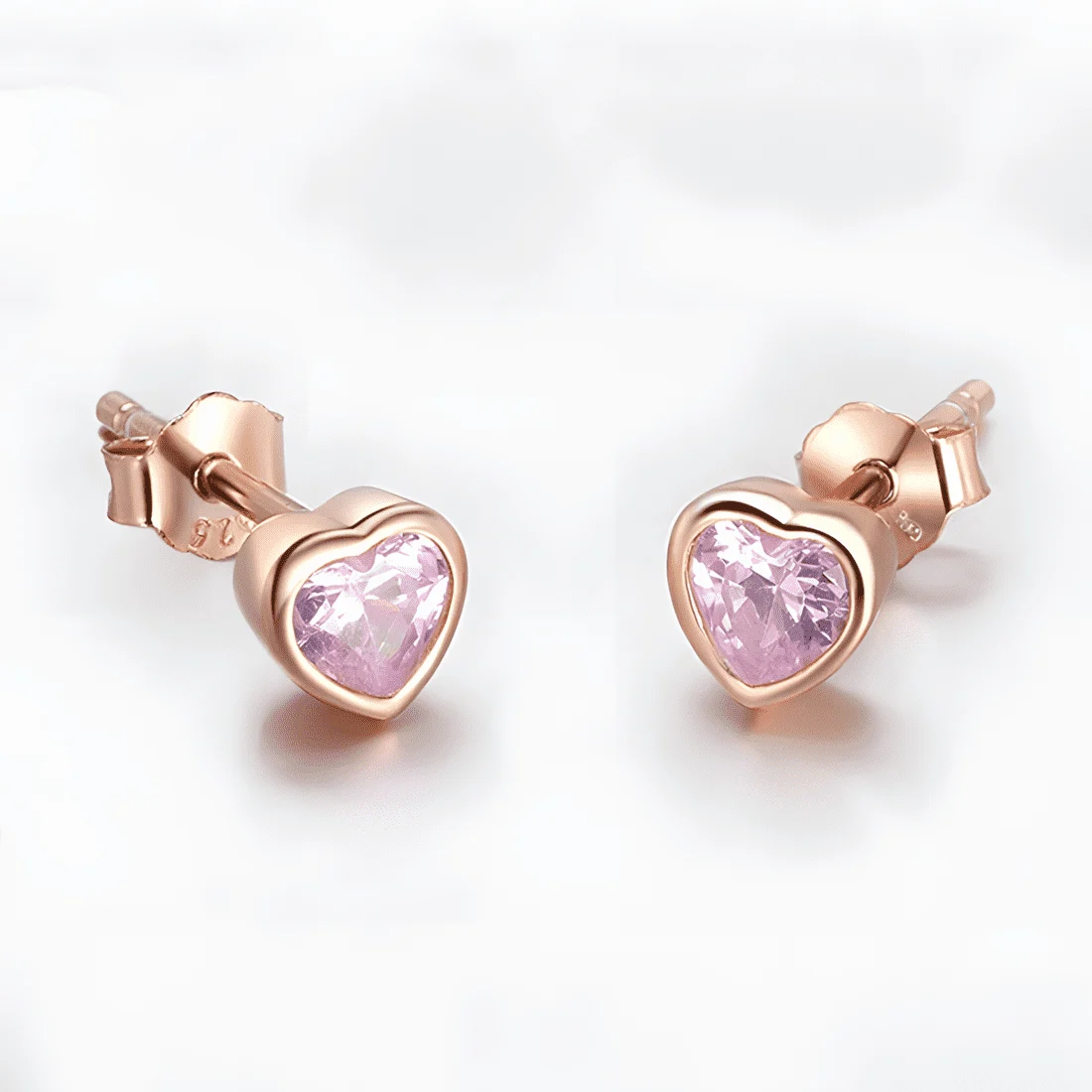 Pendientes de Botón Corazones Rosas <myexti><span>Plata de Ley 925, chapada en oro rosa, con circonitas rosas</span></myexti> - Imagen 4