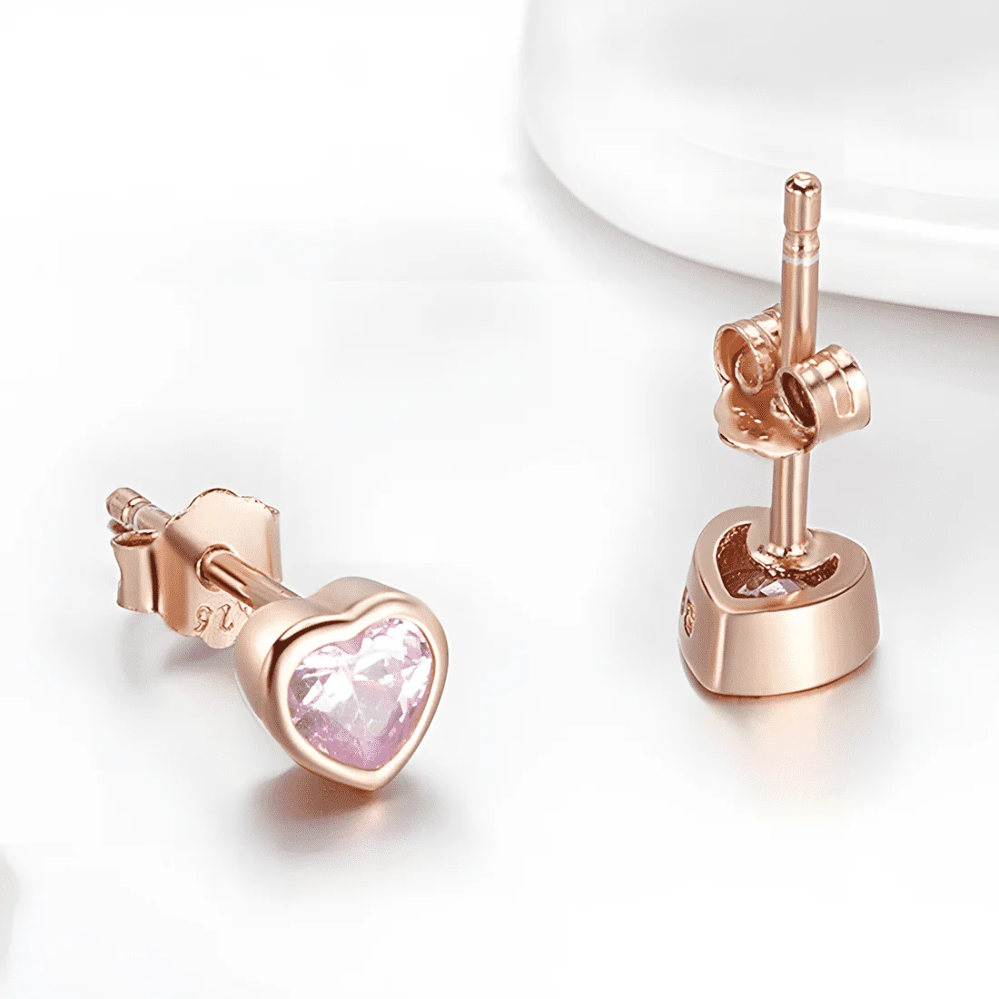 Pendientes de Botón Corazones Rosas <myexti><span>Plata de Ley 925, chapada en oro rosa, con circonitas rosas</span></myexti> - Imagen 5
