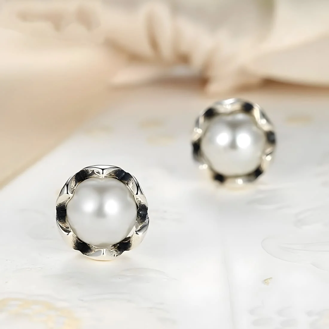 Pendientes de Perla <myexti><span>Plata de Ley 925, chapada en oro blanco</span></myexti> - Imagen 4