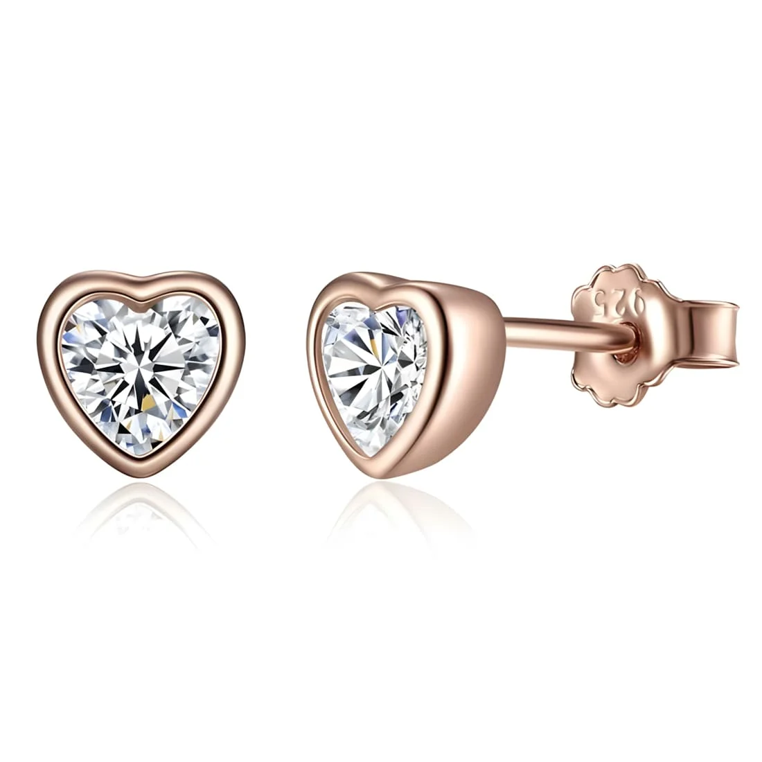 Pendientes de Botón Corazones Brillantes <myexti><span>Plata de Ley 925, chapada en oro rosa, con circonitas</span></myexti>