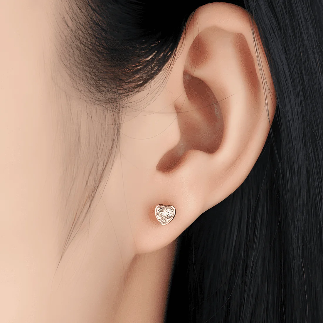 Pendientes de Botón Corazones Brillantes <myexti><span>Plata de Ley 925, chapada en oro rosa, con circonitas</span></myexti> - Imagen 2