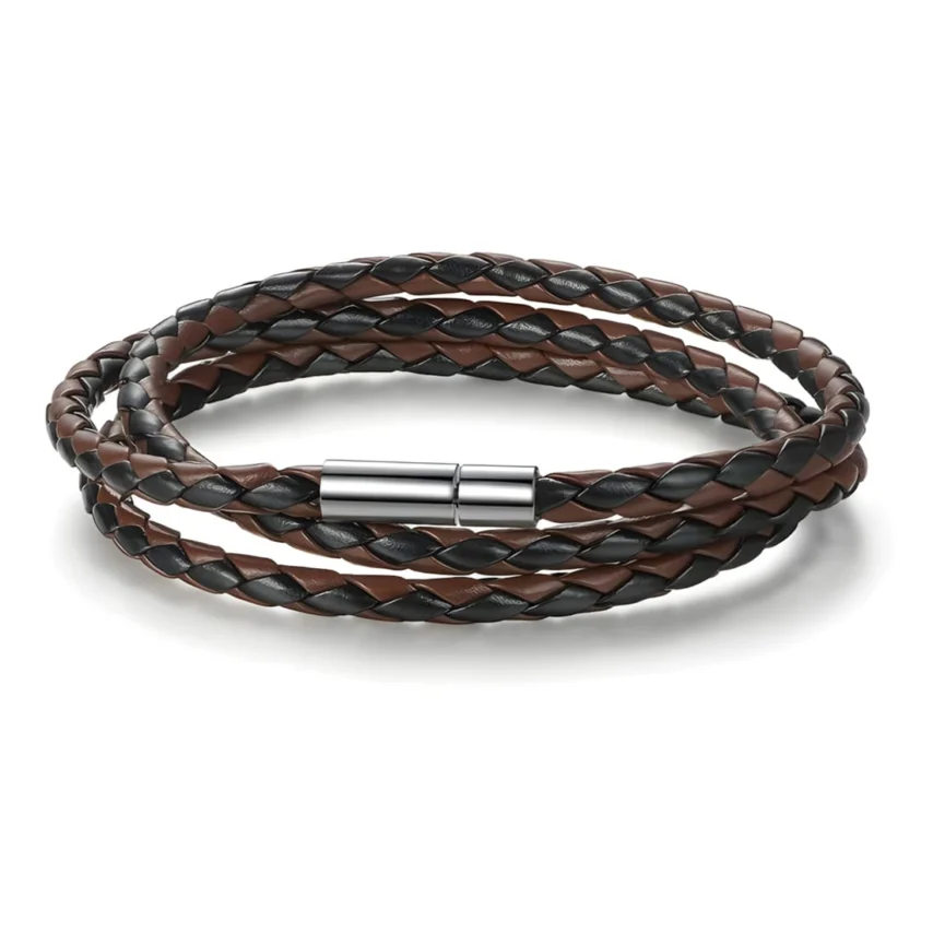 Pulsera de Cuero Marrón y Negro <myexti><span>con cierre magnético, 60 centímetros de largo</span></myexti>