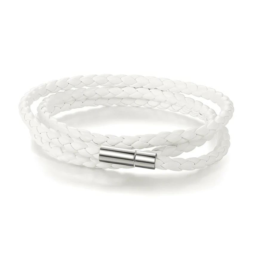 Pulsera de Cuero Blanco <myexti><span>con cierre magnético, 60 centímetros de largo</span></myexti>