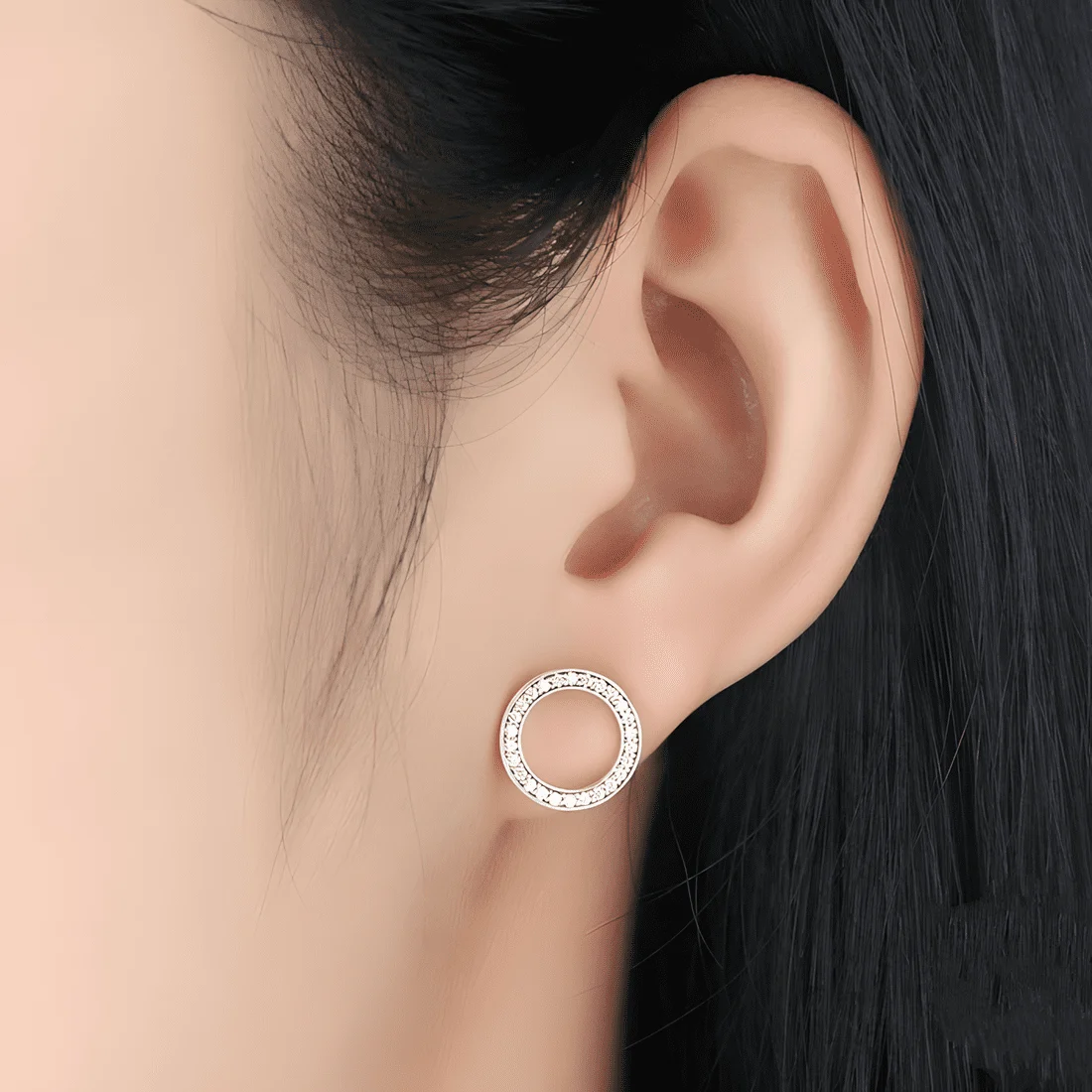 Pendientes Círculo de Brillo <myexti><span>Plata de Ley 925, chapada en oro blanco, con circonitas</span></myexti> - Imagen 2