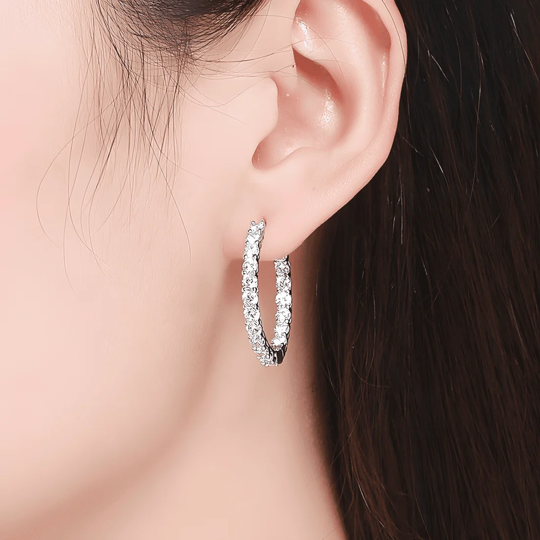 Pendientes de Aro Brillantes <myexti><span>Plata de Ley 925, chapada en oro blanco, con circonitas</span></myexti> - Imagen 2