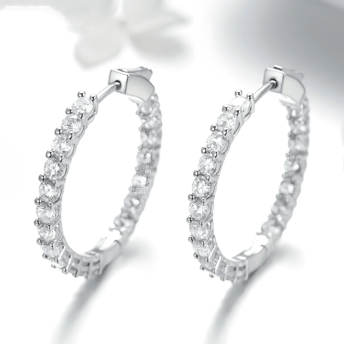 Pendientes de Aro Brillantes <myexti><span>Plata de Ley 925, chapada en oro blanco, con circonitas</span></myexti> - Imagen 3