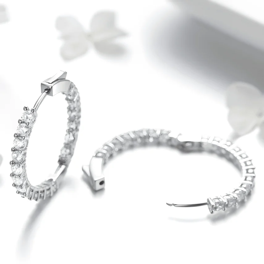 Pendientes de Aro Brillantes <myexti><span>Plata de Ley 925, chapada en oro blanco, con circonitas</span></myexti> - Imagen 4
