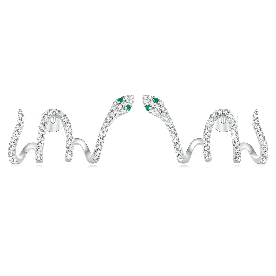 Pendientes de Botón Serpientes Brillantes <myexti><span>Plata de Ley 925, chapada en oro blanco, con circonitas blancas y verdes</span></myexti>