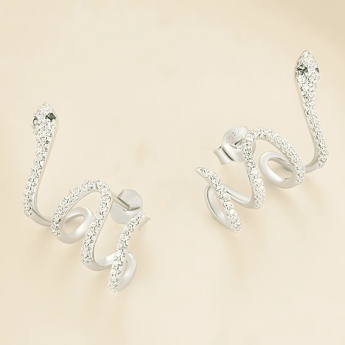 Pendientes de Botón Serpientes Brillantes <myexti><span>Plata de Ley 925, chapada en oro blanco, con circonitas blancas y verdes</span></myexti> - Imagen 3