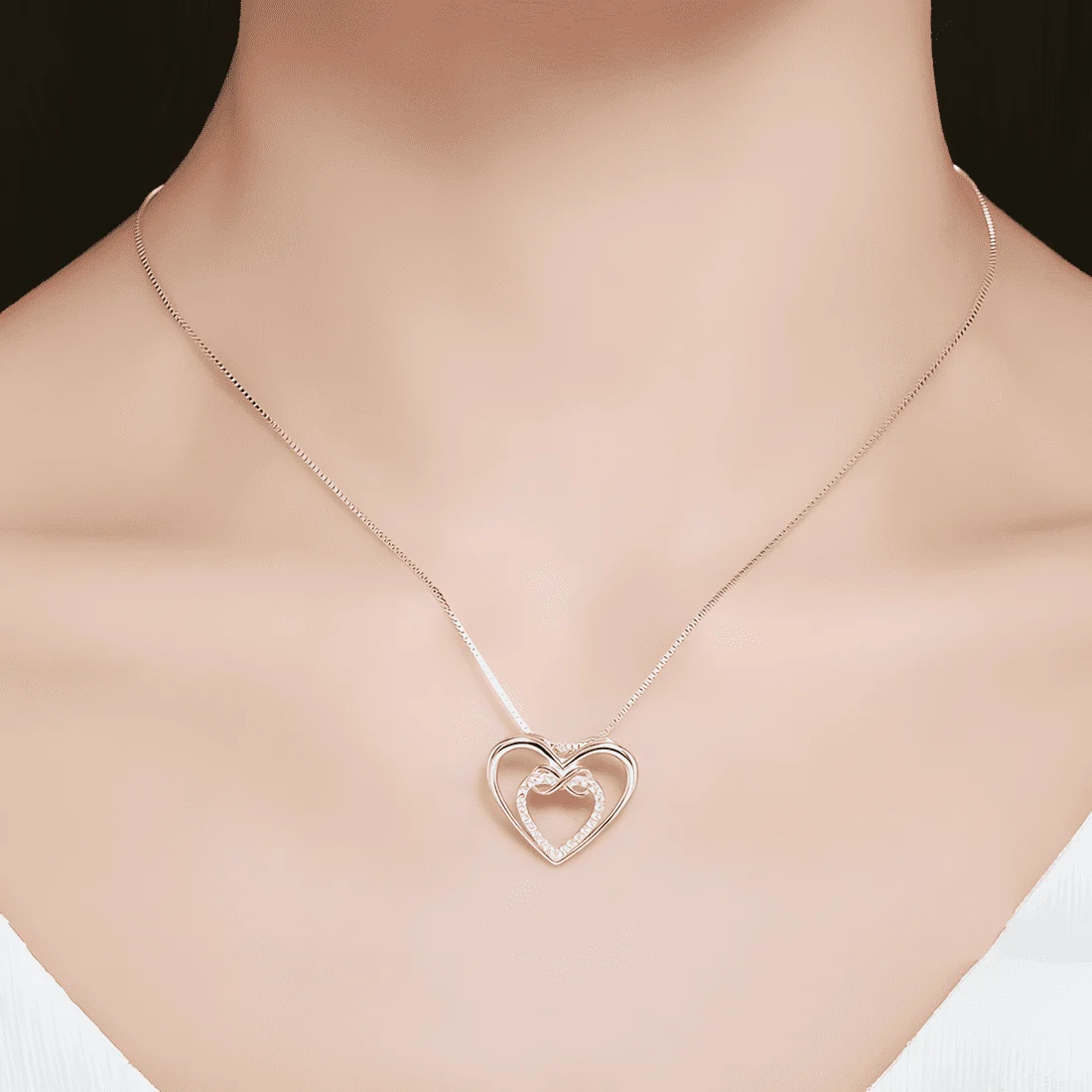 Collar Corazones <myexti><span>Plata de Ley 925, chapada en oro blanco, con acento en oro rosa y circonitas</span></myexti> - Imagen 2