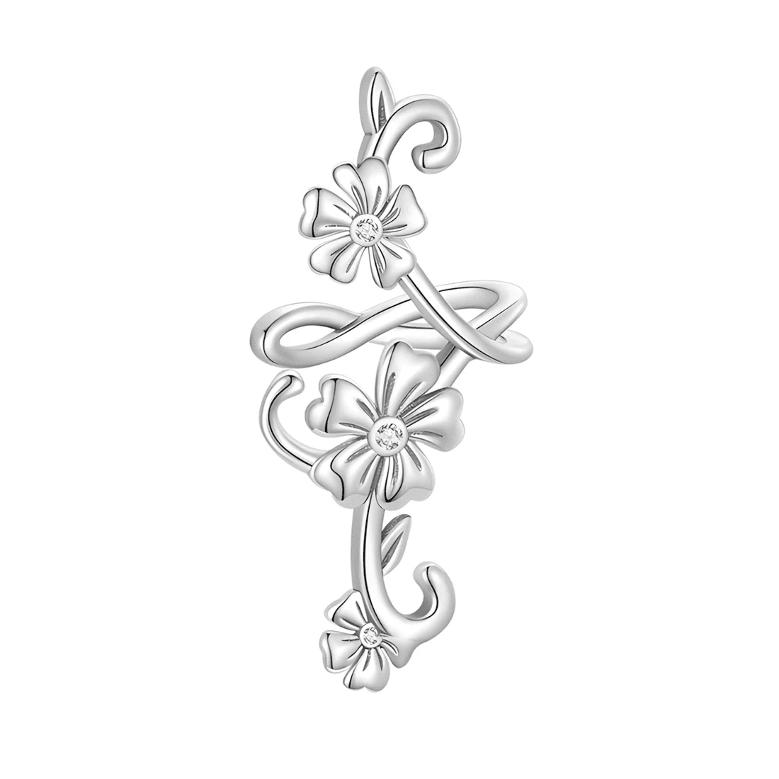 Puño para orejas Flores <myexti><span>Plata de Ley 925, chapada en oro blanco, con circonitas</span></myexti>