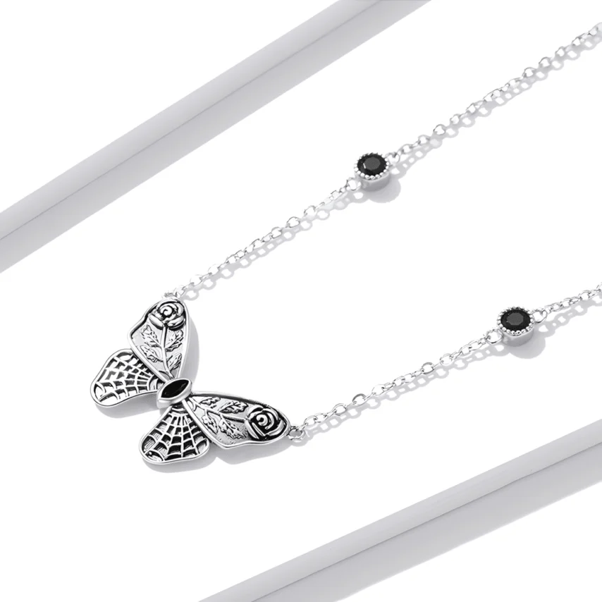 Collar Mariposa Gótica <myexti><span>Plata de Ley 925, chapada en oro blanco, con circonitas negras y longitud ajustable</span></myexti> - Imagen 3