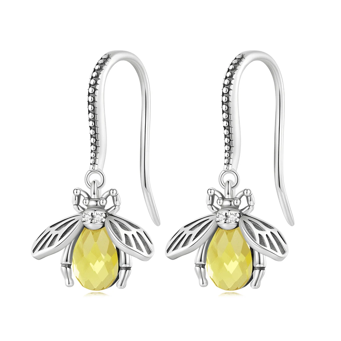 Pendientes de Gota Abeja <myexti><span>Plata de Ley 925, chapada en oro blanco, con circonitas color champán</span></myexti>