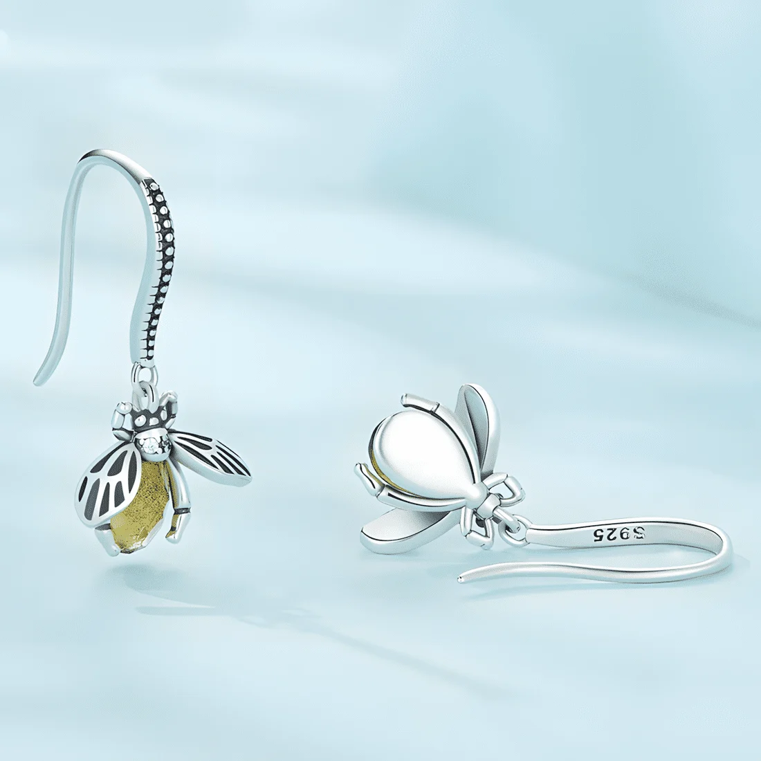 Pendientes de Gota Abeja <myexti><span>Plata de Ley 925, chapada en oro blanco, con circonitas color champán</span></myexti> - Imagen 4