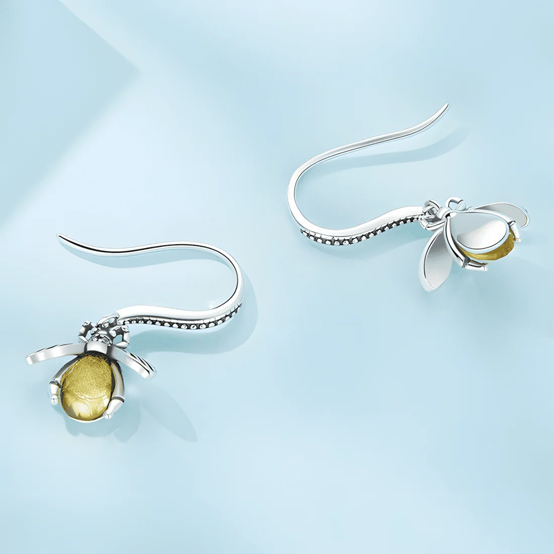 Pendientes de Gota Abeja <myexti><span>Plata de Ley 925, chapada en oro blanco, con circonitas color champán</span></myexti> - Imagen 5