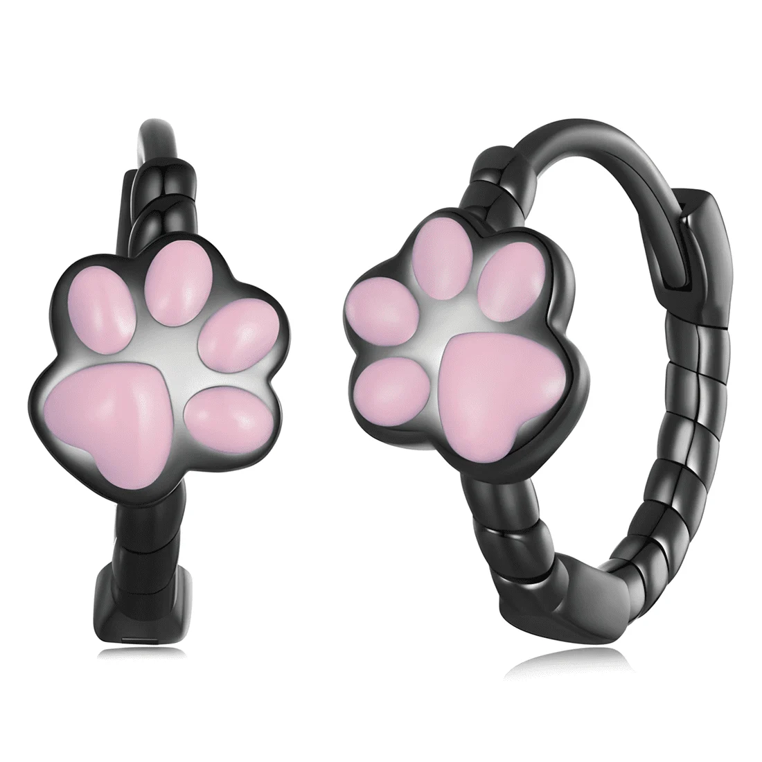 Pendientes de Aro Patas <myexti><span>Plata de Ley 925, chapada en negro, con esmalte rosa</span></myexti>