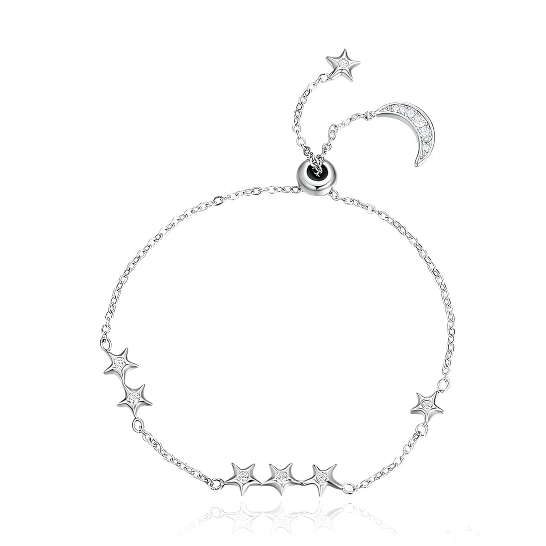 Pulsera Estrellas y Luna <myexti><span>Plata de Ley 925, chapada en oro blanco, con circonitas y longitud ajustable</span></myexti>