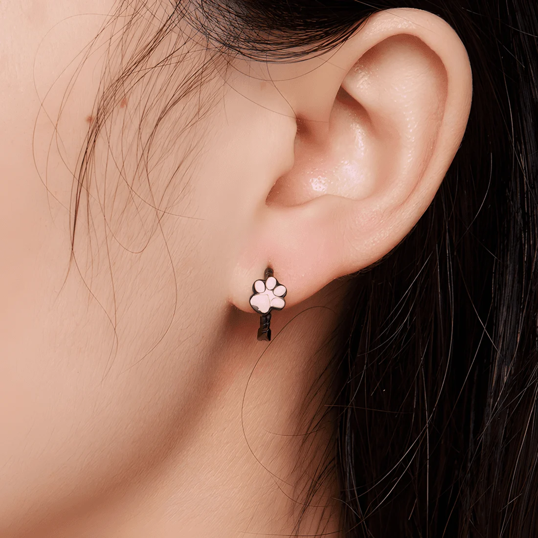 Pendientes de Aro Patas <myexti><span>Plata de Ley 925, chapada en negro, con esmalte rosa</span></myexti> - Imagen 2