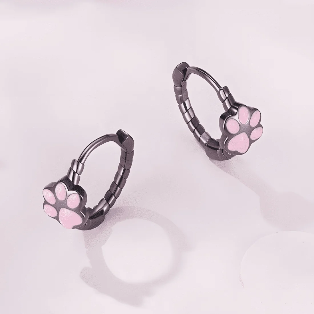 Pendientes de Aro Patas <myexti><span>Plata de Ley 925, chapada en negro, con esmalte rosa</span></myexti> - Imagen 3