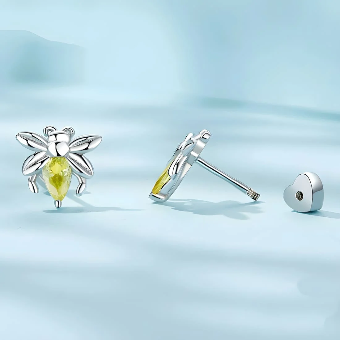 Pendientes de Botón Abeja <myexti><span>Plata de Ley 925, chapada en oro blanco, con circonitas amarillas</span></myexti> - Imagen 4