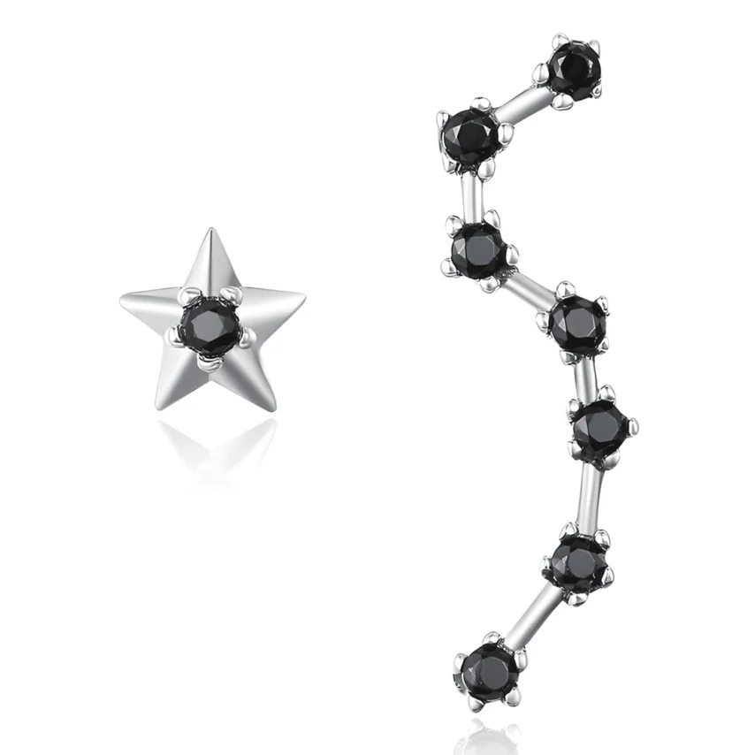 Pendientes de Botón Constelación <myexti><span>Plata de Ley 925, chapada en oro blanco, con circonitas negras</span></myexti>
