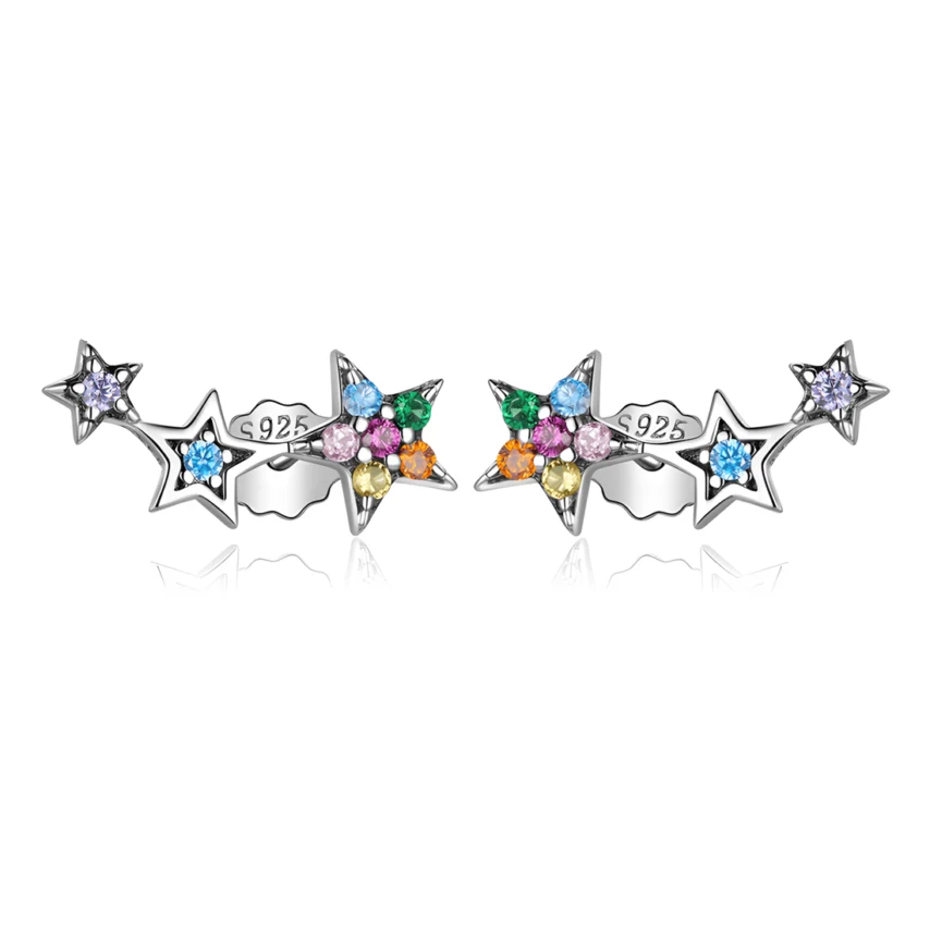 Pendientes de Botón Estrellas <myexti><span>Plata de Ley 925, chapada en oro blanco, con circonitas de colores</span></myexti>