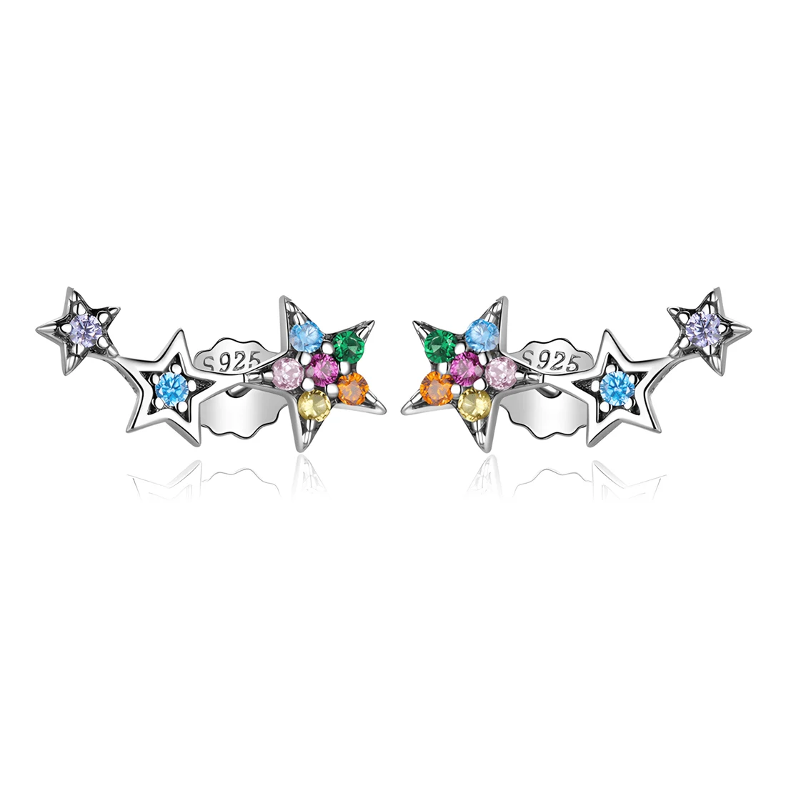 Pendientes de Botón Estrellas <myexti><span>Plata de Ley 925, chapada en oro blanco, con circonitas de colores</span></myexti>