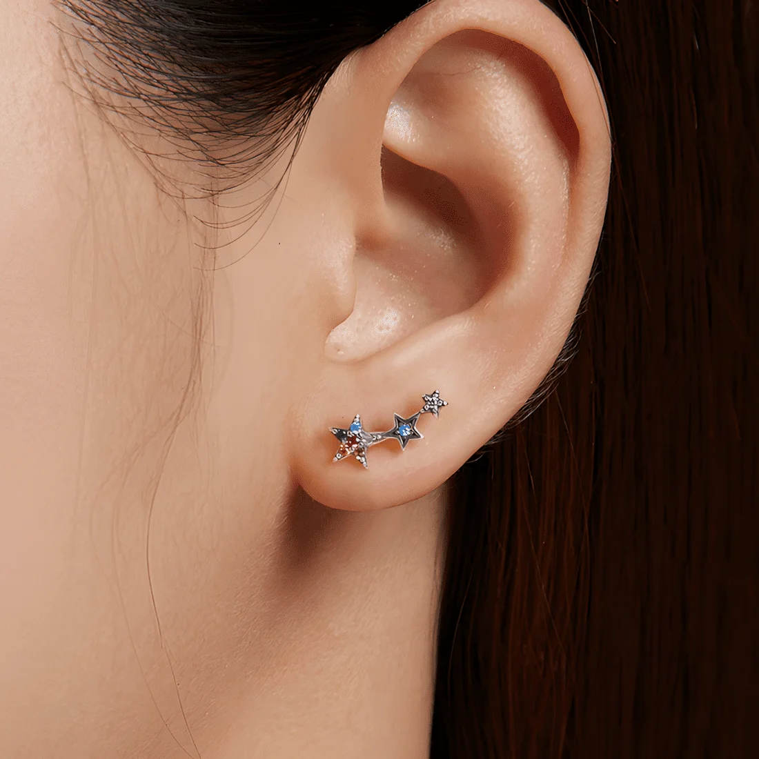 Pendientes de Botón Estrellas <myexti><span>Plata de Ley 925, chapada en oro blanco, con circonitas de colores</span></myexti> - Imagen 2