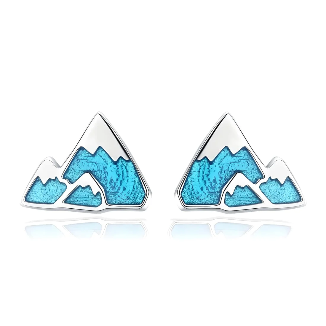 Pendientes de Botón Montañas <myexti><span>Plata de Ley 925, chapada en oro blanco, con esmalte azul claro</span></myexti>