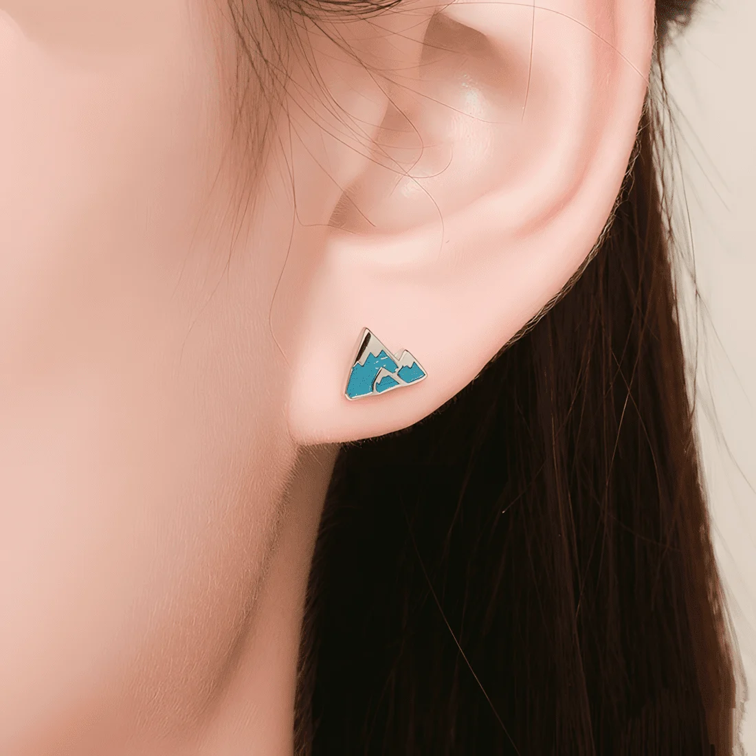 Pendientes de Botón Montañas <myexti><span>Plata de Ley 925, chapada en oro blanco, con esmalte azul claro</span></myexti> - Imagen 2