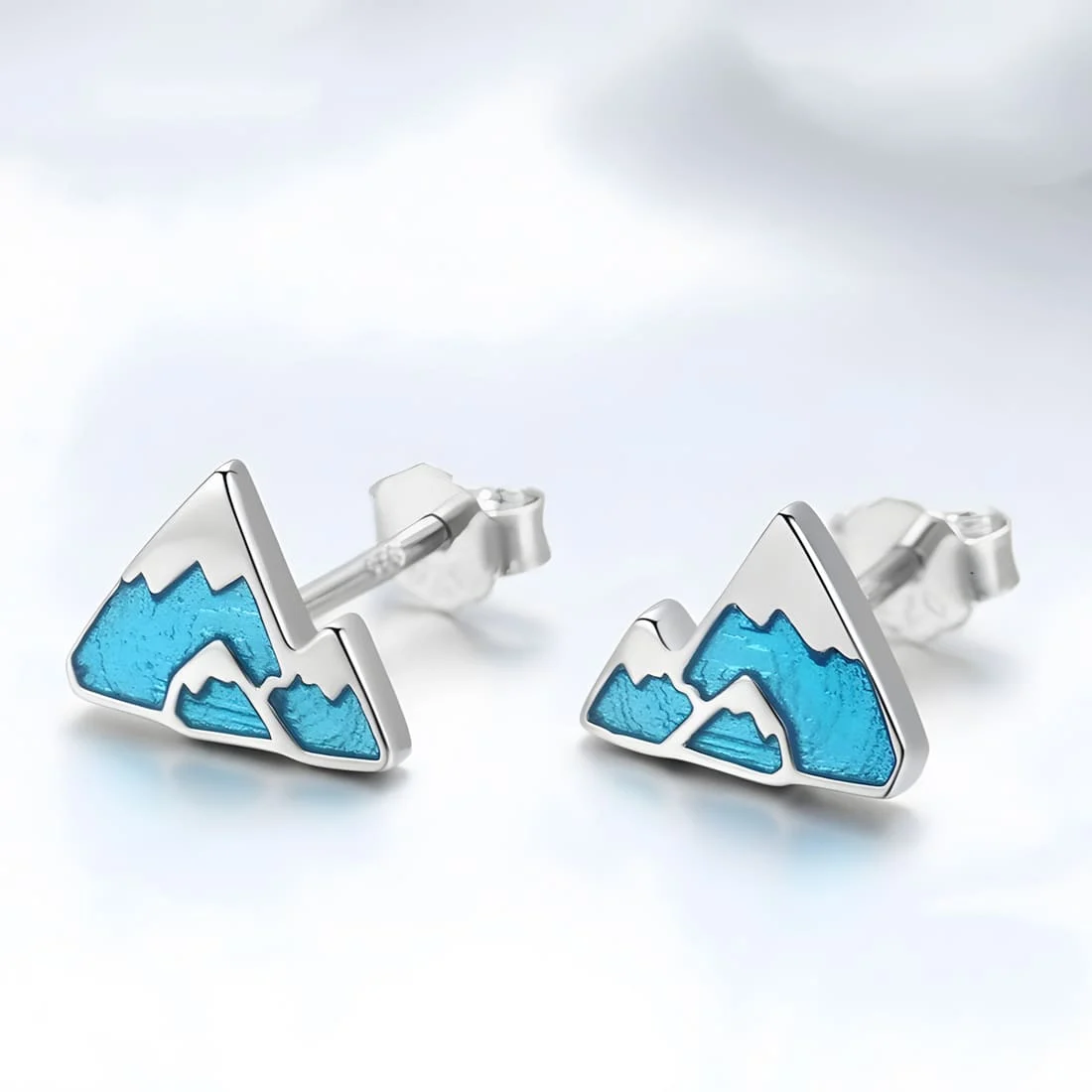 Pendientes de Botón Montañas <myexti><span>Plata de Ley 925, chapada en oro blanco, con esmalte azul claro</span></myexti> - Imagen 3