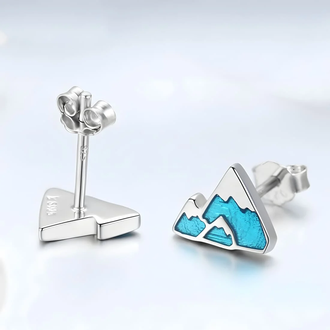 Pendientes de Botón Montañas <myexti><span>Plata de Ley 925, chapada en oro blanco, con esmalte azul claro</span></myexti> - Imagen 5