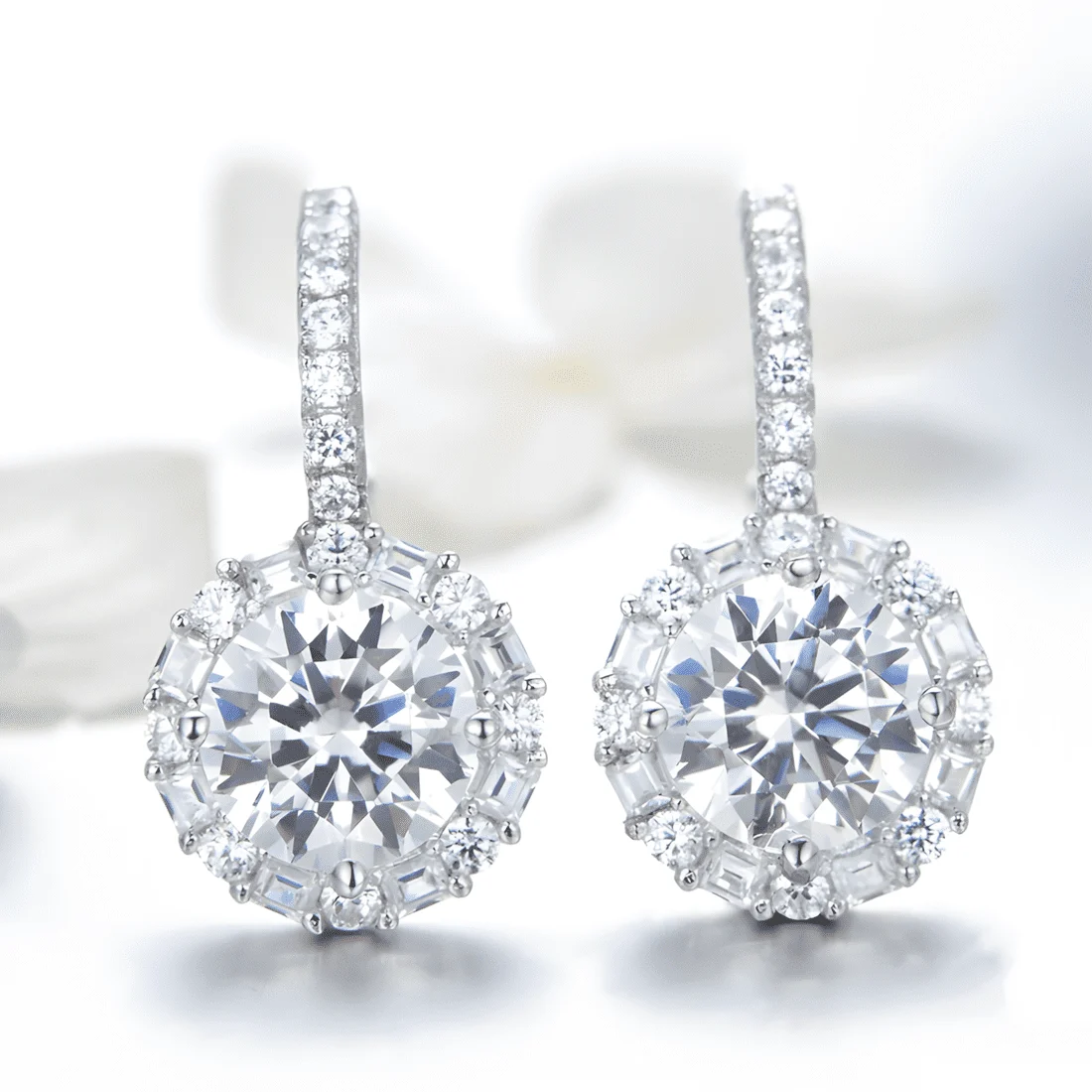 Pendientes de Gota Brillantes <myexti><span>Plata de Ley 925, chapada en oro blanco, con circonitas</span></myexti> - Imagen 3