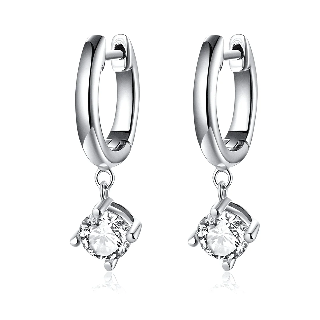 Pendientes de Gota Solitaire <myexti><span>Plata de Ley 925, chapada en oro blanco, con colgante de circonita redonda</span></myexti>