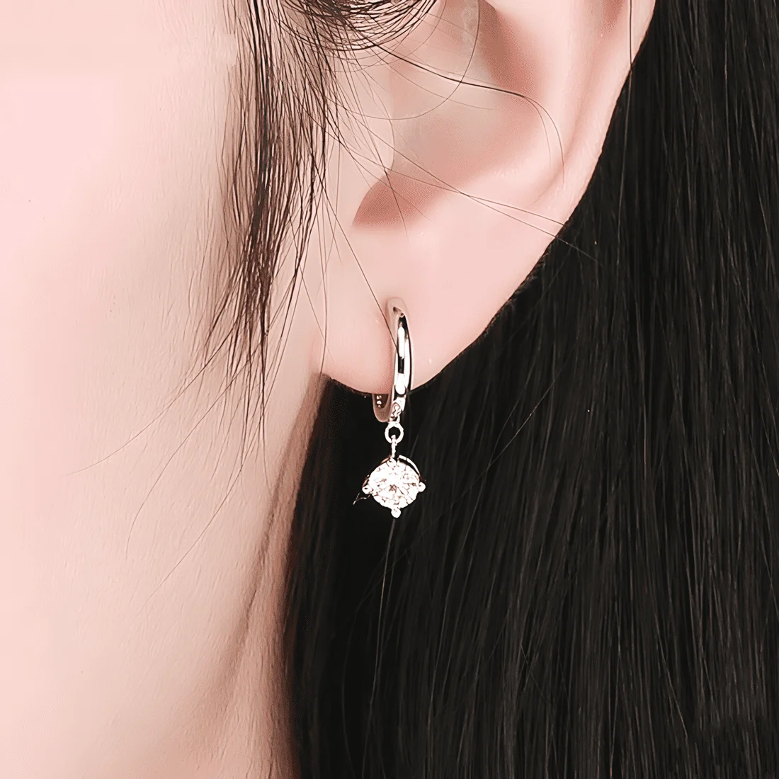 Pendientes de Gota Solitaire <myexti><span>Plata de Ley 925, chapada en oro blanco, con colgante de circonita redonda</span></myexti> - Imagen 2