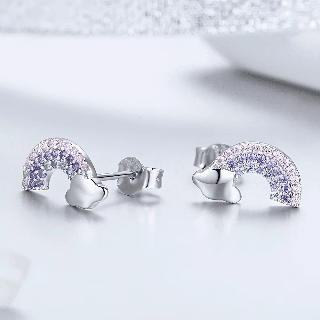 Pendientes de Botón Nube Arcoíris <myexti><span>Plata de Ley 925, chapada en oro blanco, con circonitas multicolores</span></myexti> - Imagen 3